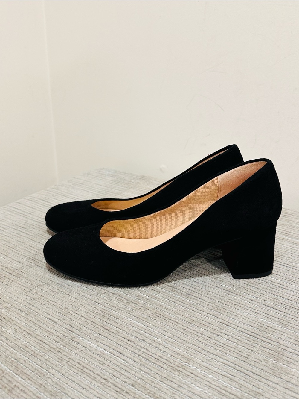 FSNY French Sole NY Women's Black Suede Block Trance Heels Shoes Size 9B
